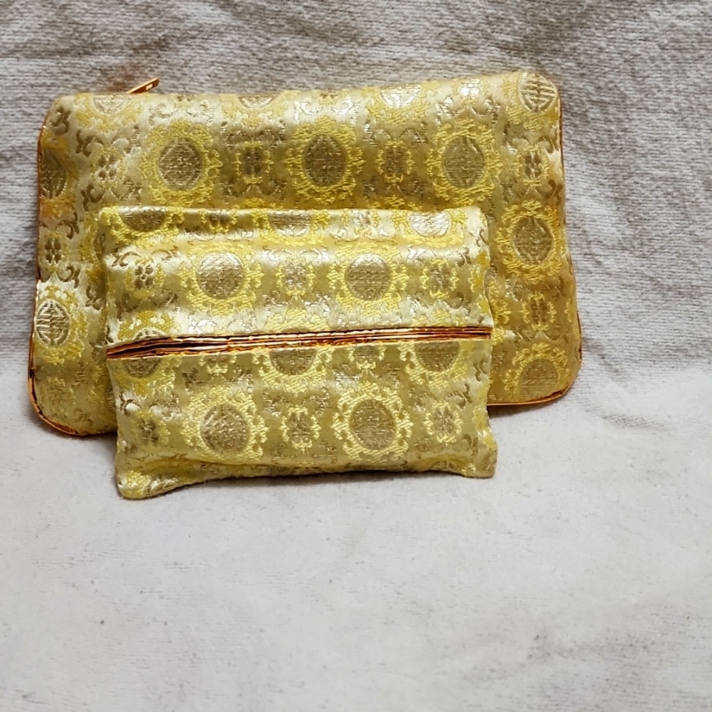 Gold Silk Trim Cosmetic Bag with matching Tissue holder